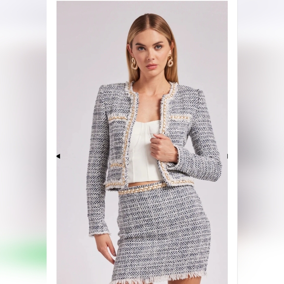 Generation Love Serena Tweed Blue and White Gold Chain Jacket Size Small - Picture 1 of 15